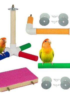 4 Pieces Bird Perch Platform Stand Set Natural Wood