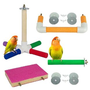 4 Pieces Bird Perch Platform Stand Set Natural Wood
