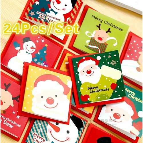 24 Pcs/lot Christmas Greeting Card Kids Mini Christmas Bless