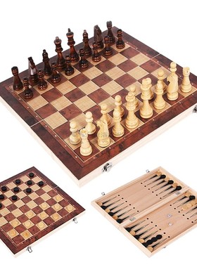 3 in 1 Chess Set Wooden Chess  Backgammon Checkers Indoor Tr