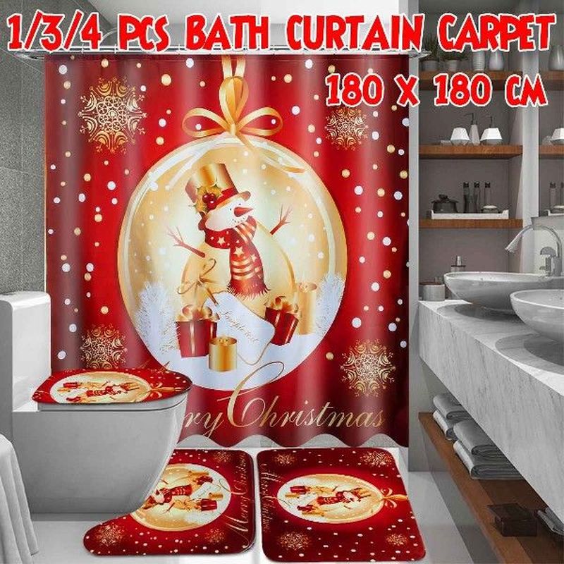 Christmas Printed Bathroom Shower Curtain Snowman Santa