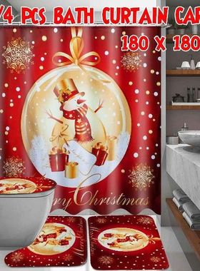 Christmas Printed Bathroom Shower Curtain Snowman Santa