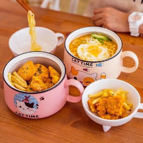 Ceramic Ramen Bowl Japanese Fast Food Bowl With Lid Spoon