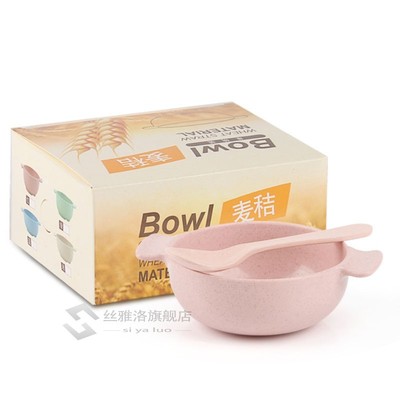 Wheat Straw Baby Feeding Bowl Spoon Set Fruit Plate Tablewar