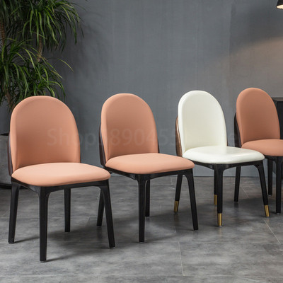 Light Luxury Solid Wood Dining Chair Metal Foot Cover PU