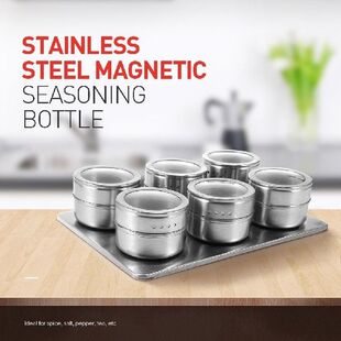 Useful 6pcs Stainless Steel Magnetic Seasoning Pot Cruet Con