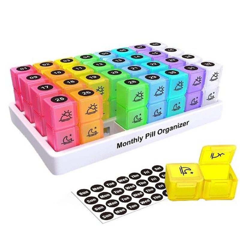 Monthly Pill Box With 32 Grids Distributed Plastic Pill Box