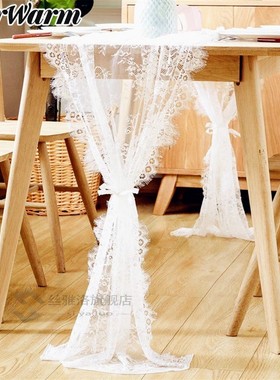 White Floral Lace Table Runner Rose Table Cloth Chair Sash D