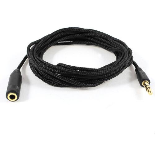 Black Fabric Cable 3.5 mm Male to Female Stereo Extension Ca