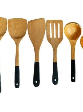 6PCS Beech Color Handle Cooking Spatula Set Non-Stick