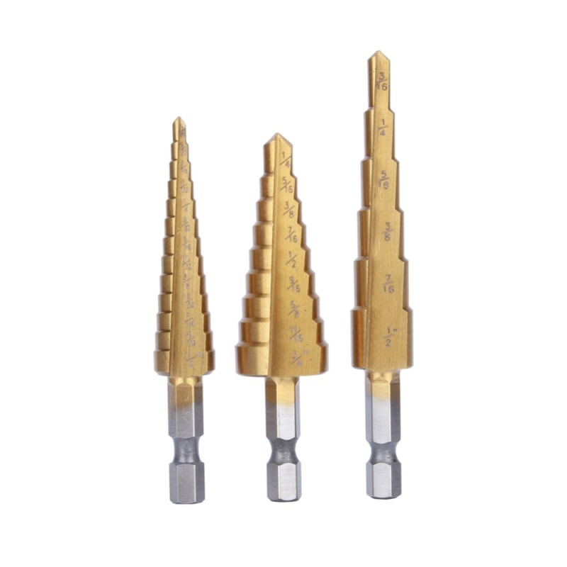 3PCS Mini HSS Step Titanium Cone Drill Bit 3/16