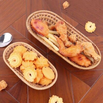 2 Pc Hand-Woven Rattan Storage Baskets Fruit Dessert
