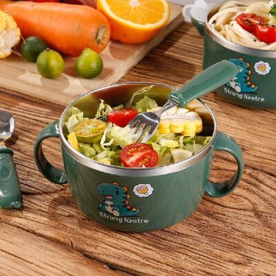 316 Stainless Steel Cartoon Baby Solid Food Bowl Binaural