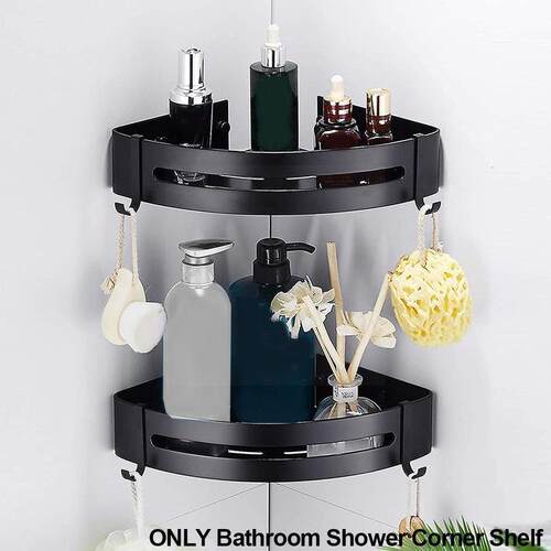 Bathroom Shelf Towel Shower Storage Rack Black No Wall