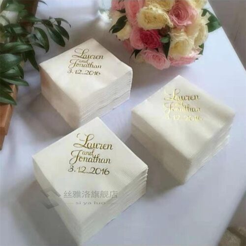 100Pcs/Lot Gold Printed Beverage Napkins Wedding Custom Napk