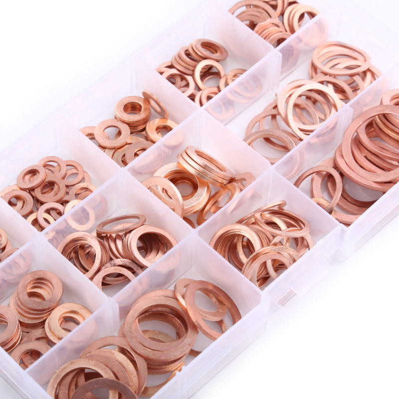 280pcs Assorted Copper Washer Gasket Set Flat Ring Seal Asso