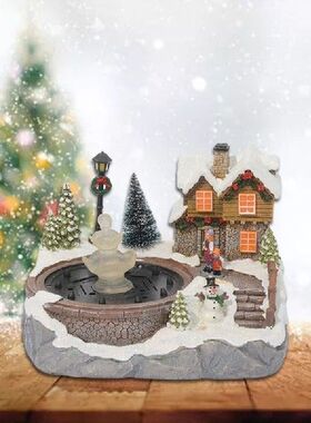 K5DC Christmas Scene Ornament LED Lighted Resin House Music
