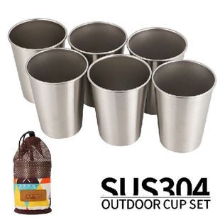 6Pcs Set Stainless Steel Cups Camping Portable Beer Mug
