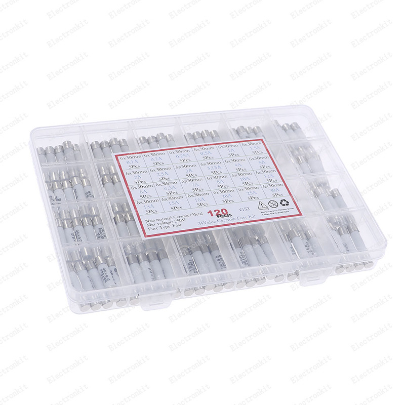 240Pcs 24Value 6*30mm Fast Blow Ceramic Fuse Box kit 250V 0.