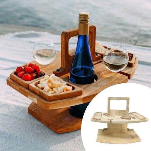 Wooden Outdoor Wine Table Picnic-table With Glass Holder 2