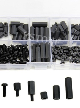 160Pcs M3 Nylon Black M-F Hex Spacers Screw Nut Assortment K