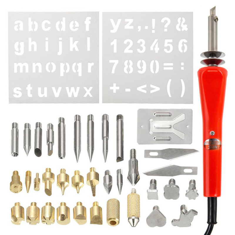 37Pcs EU Plug Wood Iron Pen Wood burning Soldering Tool Kit 家居饰品 3D模型摆件 原图主图