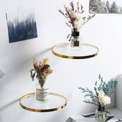 Wall Mounted Gold Glass Shelf Wall Mounted Round Gold Glass