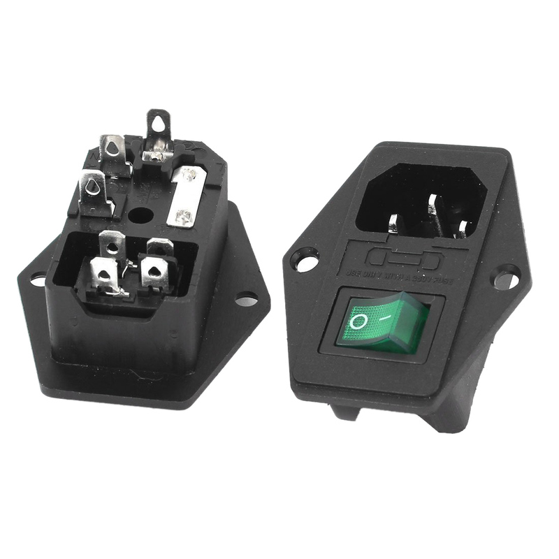 2 Pcs IEC320 C14 Inlet Green Lamp Switch Power Socket AC 250