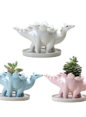 Creative Ceramic Stegosaurus Flower Pot Succulent With Tray