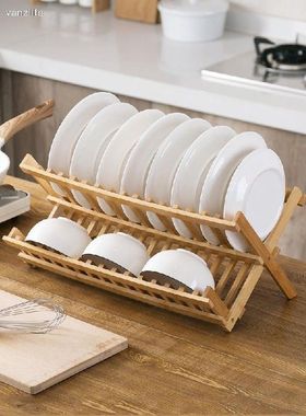 Vanzlife multifunctional bamboo bowl drain rack