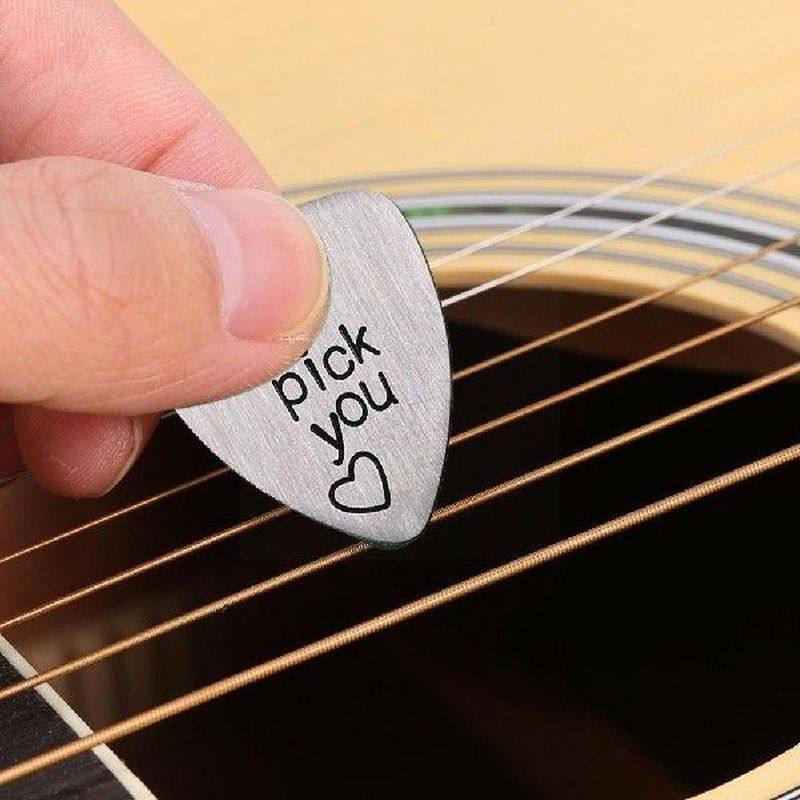 titanium steel carved guitar pick i pick you always forever