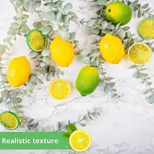 Hot 24PCS Vivid Fake Lemons Limes and Slices Set Artificial