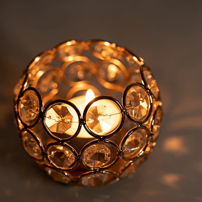 Hot Gold Crystal Candle Holders Set of 4 Round Votive Tea