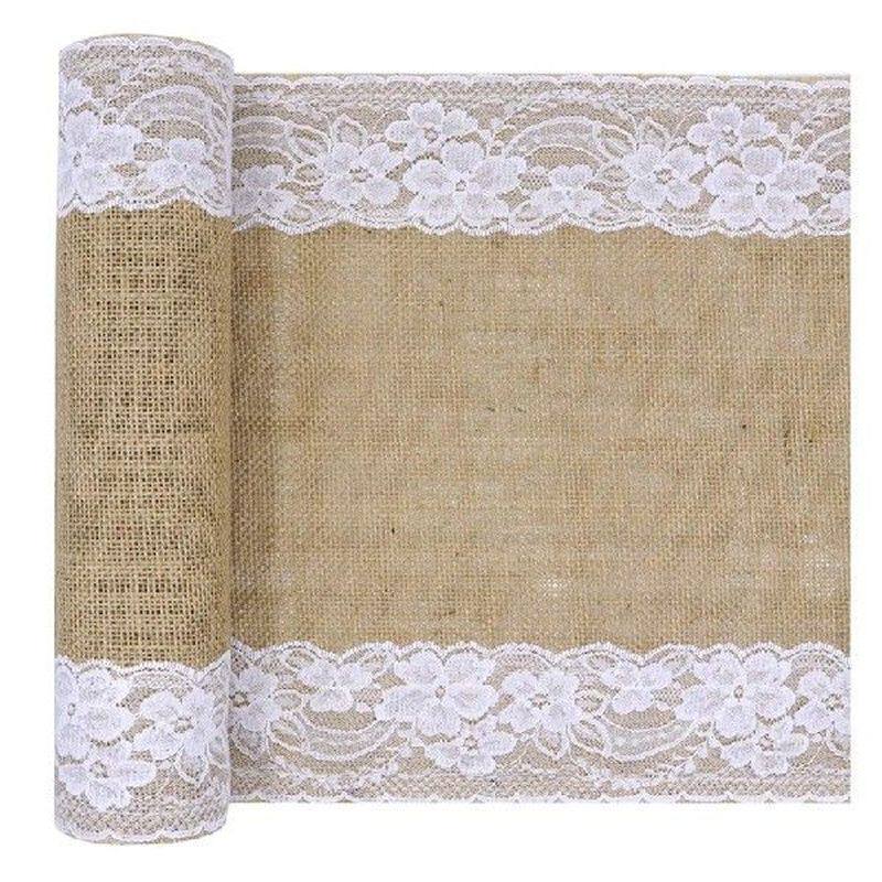 Burlap Lace Table Runner, Rustic Natural Jute Table_虎窝淘