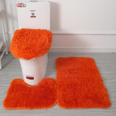 3pcs/set Color Bathroom Mat Set Fluffy Bristles Bath Modern