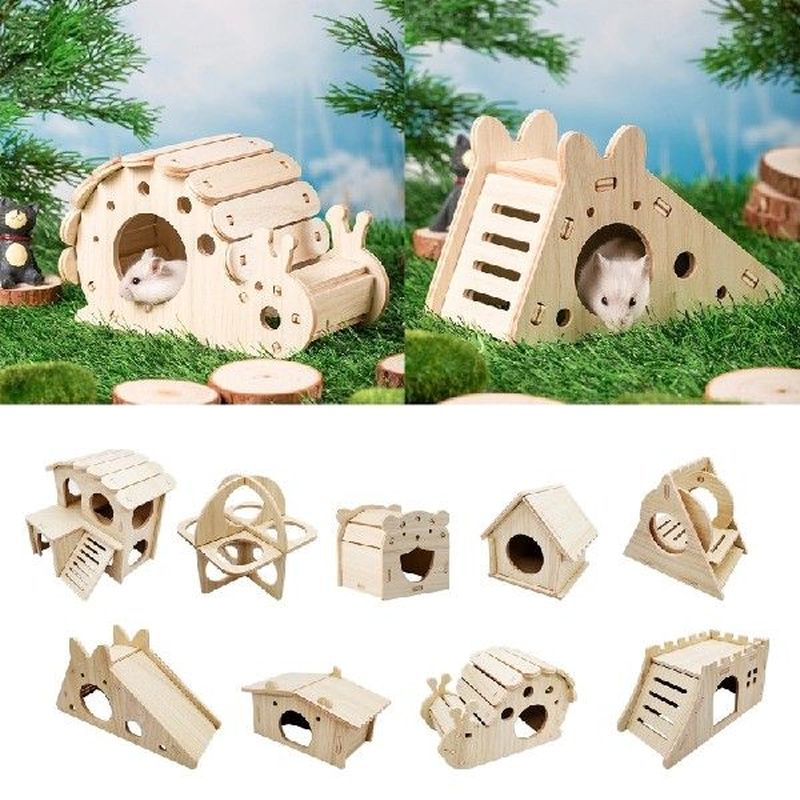 Hamster Wooden House Hideout Small Animal Habitat Natural