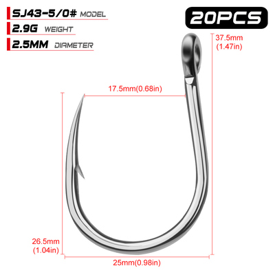 20pcs Saltwater Fishing Hook Jigging Hook 1/0#-13/0#  Stainl