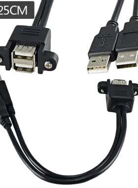 25cm Dual USB 2.0 A female panel mount to 2 USB A male exten