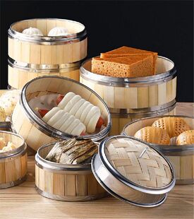 Bamboo Food Steamer basket with Stainless Steel Banding No