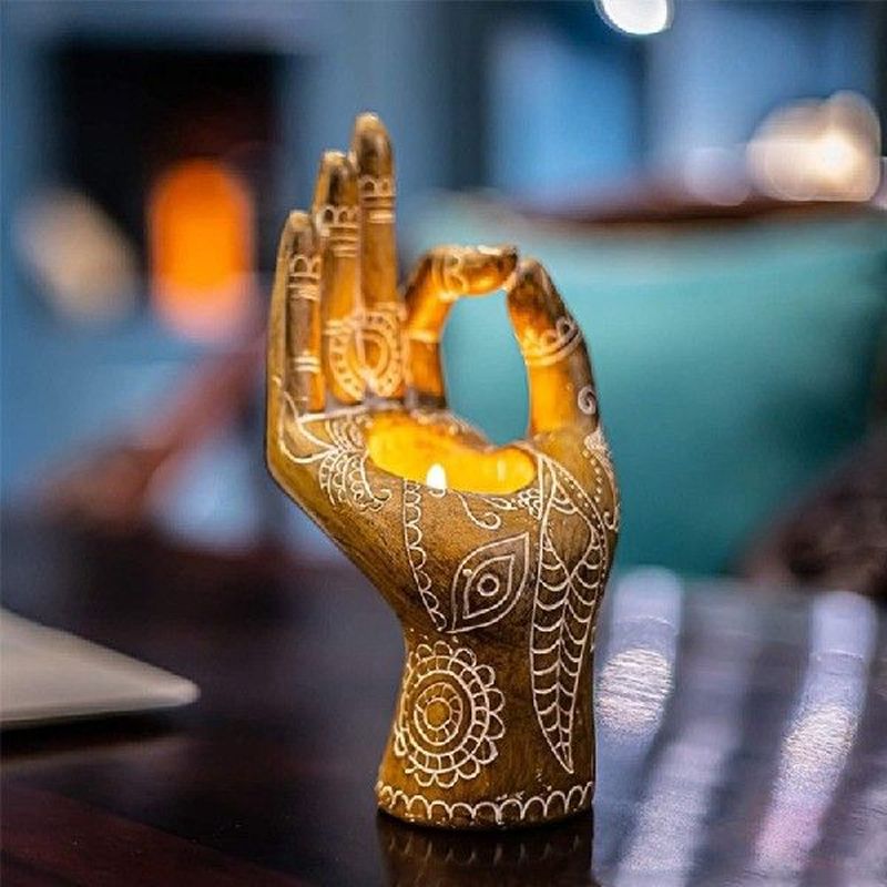 Yoga Figurines Candle Holder Mudra Hand Tabletop Tealight