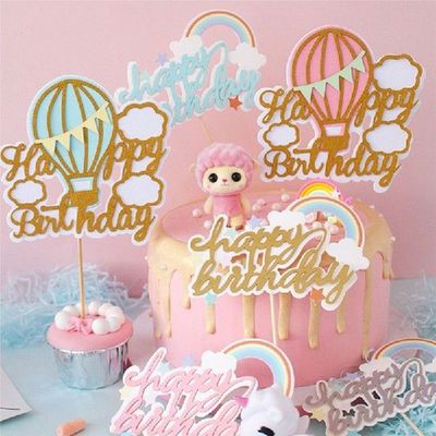 1 Pcs Cake Toppers Hot Air Balloon Rainbow Cloud Cupcake