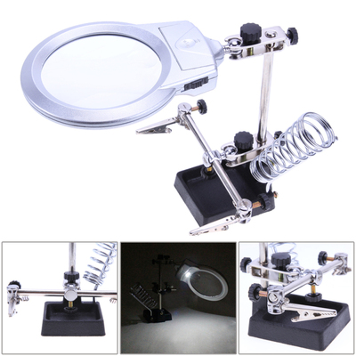 6X2.5X LED lupa Magnifier Alligator Clip Holder Clamp Helpin