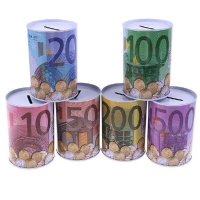 1pc Random Euro Dollar Metal Cylinder Piggy Bank Saving