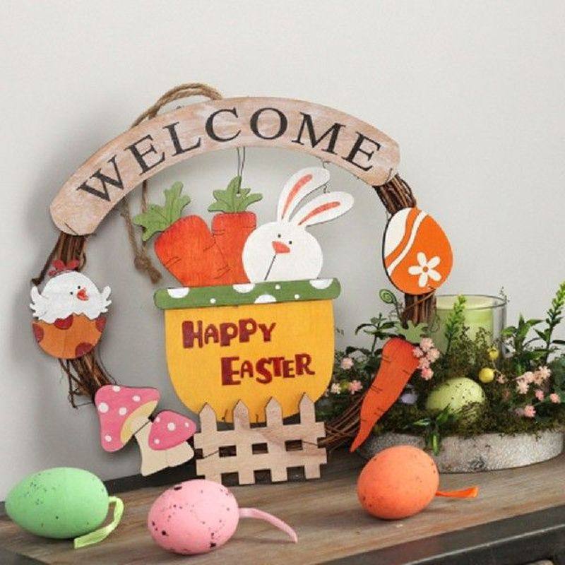 easter wreath for door decor wooden bunny easter eggs