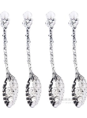 4pcs/set Vintage Spoons Palace Style Carved Spoon Mini Coffe