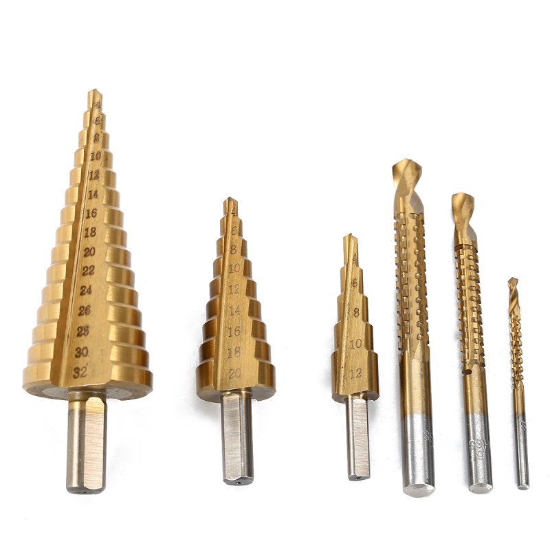 6pcs 4-32mm HSS Steel Titanium Step Drill Bits Twist Drill B