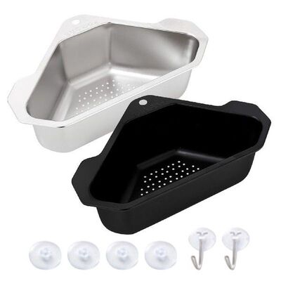 2pcs Large Capacity Triangular Stainless Steel Drain Basket