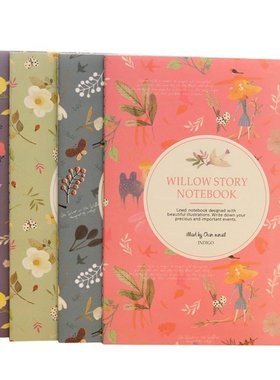 4pcs Printing Notebook Journal Diary Notepad Hard Cover Flor