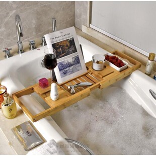 Bamboo Bathtub Tray Shower Wine Glass   Book Holder Bathtub
