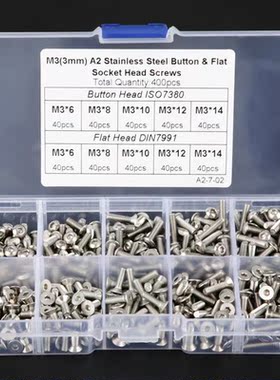 400pcs Silver M3 304 Pan And Flat Hex Socket Head Cap Screws